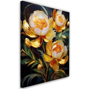 Feeby Obraz na płótnie, Piwonie Kwiaty malowane złoty żółty 40×60 486302 Feeby Obraz na płótnie, Piwonie Kwiaty malowane złoty żółty 40×60 486302