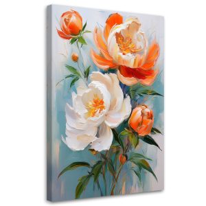 Feeby Obraz na płótnie, Piwonie Kwiaty Pomarańczowo Białe 60×90 634588 Feeby Obraz na płótnie, Piwonie Kwiaty Pomarańczowo Białe 60×90 634588