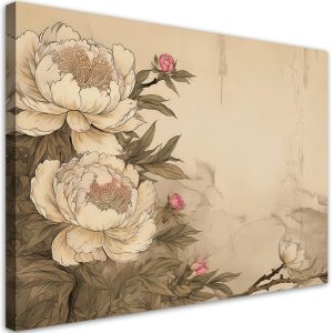 Feeby Obraz na płótnie, Piwonie Kwiaty Retro Beżowy 120×80 634624 Feeby Obraz na płótnie, Piwonie Kwiaty Retro Beżowy 120×80 634624