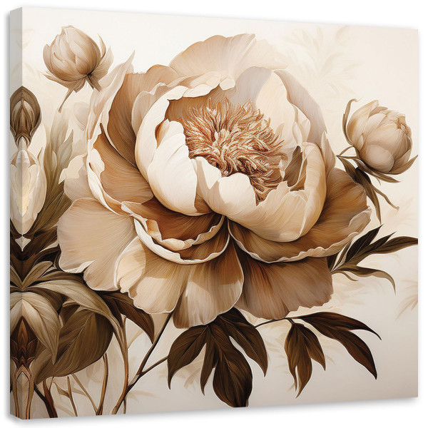 Feeby Obraz na płótnie, Piwonie Peonie Kwiaty w Beżu 60x60 561570