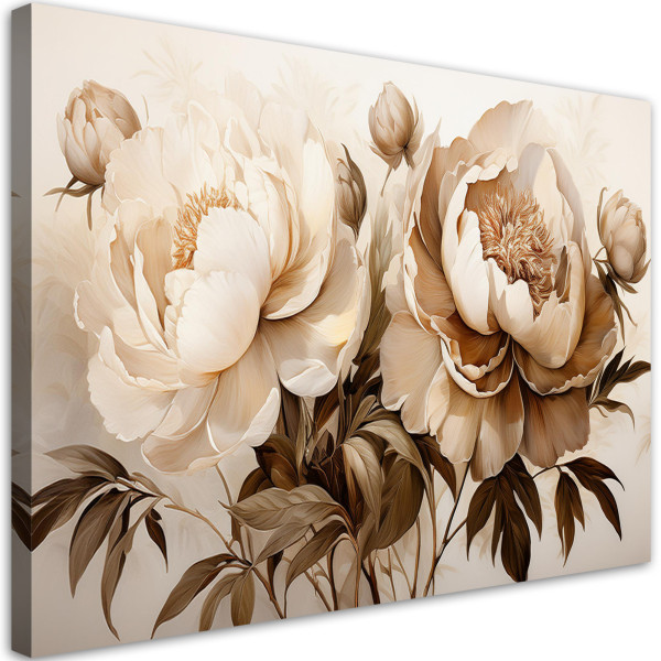 Feeby Obraz na płótnie, Piwonie Peonie Kwiaty w Beżu 90x60 486125