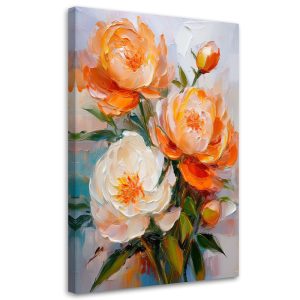 Feeby Obraz na płótnie, Pomarańczowe kwiaty Piwonii Malowane 60×90 634139 Feeby Obraz na płótnie, Pomarańczowe kwiaty Piwonii Malowane 60×90 634139