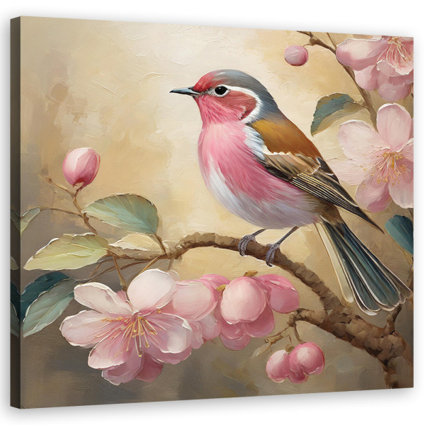 Feeby Obraz na płótnie, ptak, kwiaty, vintage 60x60 485796