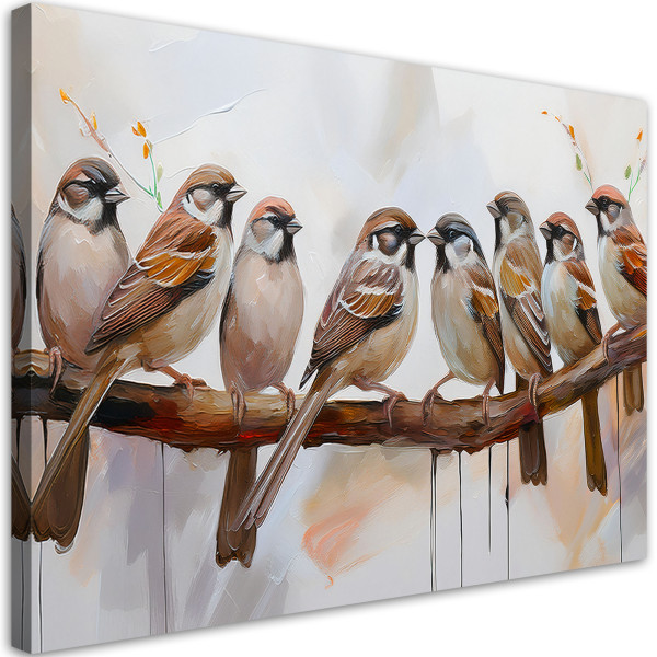 Feeby Obraz na płótnie, Ptaki Na Gałęzi Brązowy 90x60 485860