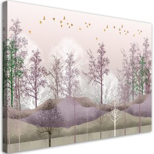 Feeby Obraz na płótnie, Ptaki nad lasem styl boho 90×60 322285 Feeby Obraz na płótnie, Ptaki nad lasem styl boho 90×60 322285
