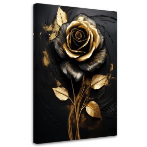 Feeby Obraz na płótnie, Róża Kwiat Złoto Czarny Glamour 60×90 634547