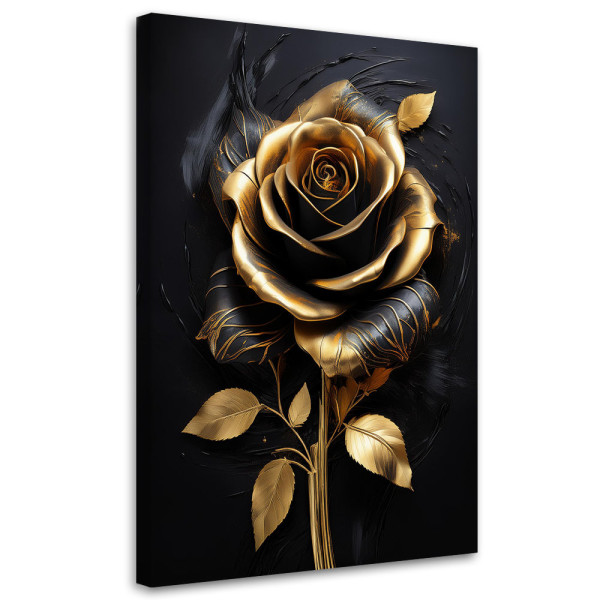 Feeby Obraz na płótnie, Róża Kwiat Złoto Czarny Glamour 70x100 634131
