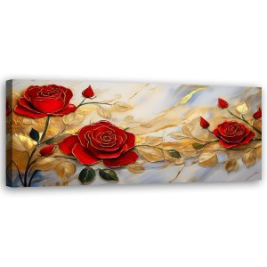 Feeby Obraz na płótnie, Róże Złoto Kwiaty Marmurowe tło 120×40 486325 Feeby Obraz na płótnie, Róże Złoto Kwiaty Marmurowe tło 120×40 486325