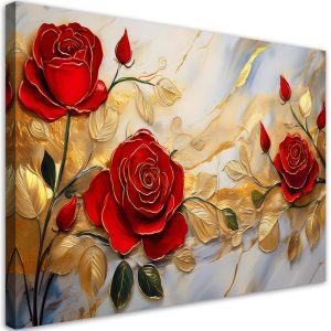 Feeby Obraz na płótnie, Róże Złoto Kwiaty Marmurowe tło 90×60 485222 Feeby Obraz na płótnie, Róże Złoto Kwiaty Marmurowe tło 90×60 485222