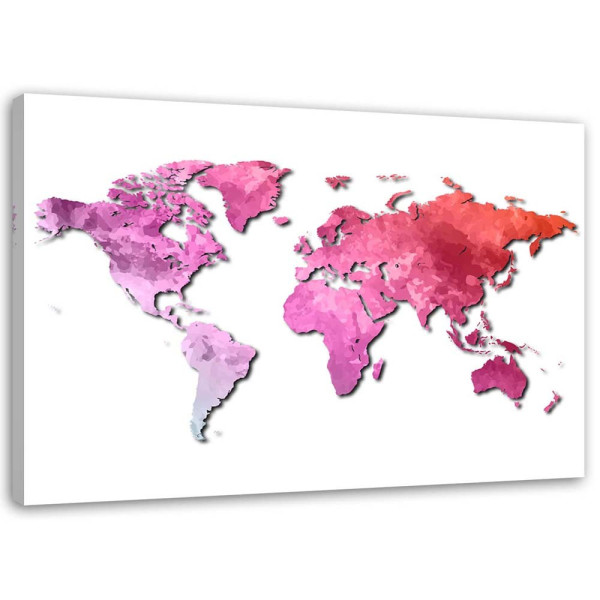 Feeby Obraz na płótnie Różowa mapa świata 60x40 386704