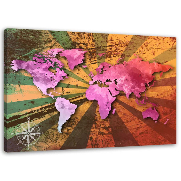 Feeby Obraz na płótnie Różowa mapa świata vintage 90x60 386821