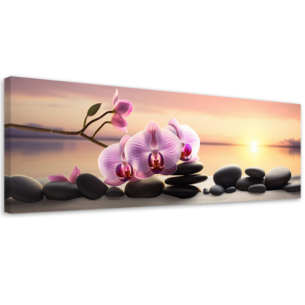 Feeby Obraz na płótnie, Rożowa orchidea i kamienie zen 90x30 427137