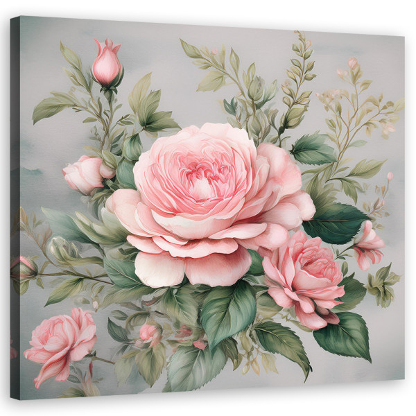Feeby Obraz na płótnie, Różowe Kwiaty Shabby Chic 60x60 398443