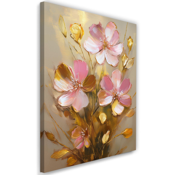 Feeby Obraz na płótnie, Różowe Kwiaty Złoty Glamour 40x60 485966