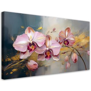 Feeby Obraz na płótnie, Różowe Storczyki Kwiaty Glamour 80×40 561518