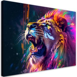 Feeby Obraz na płótnie, Ryk Lwa Neon Abstrakcja 100×70 324382