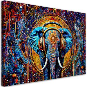 Feeby Obraz na płótnie, Słoń w słuchawkach Abstrakcja 120×80 317101 Feeby Obraz na płótnie, Słoń w słuchawkach Abstrakcja 120×80 317101