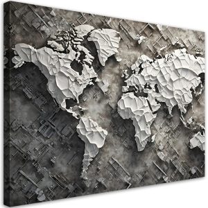 Feeby Obraz na płótnie, Szara mapa świata 3D 120×80 486418