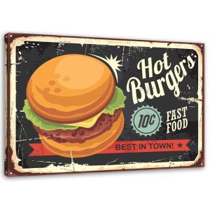 Feeby Obraz na płótnie Szyld retro burger 100×70 392608 Feeby Obraz na płótnie Szyld retro burger 100×70 392608