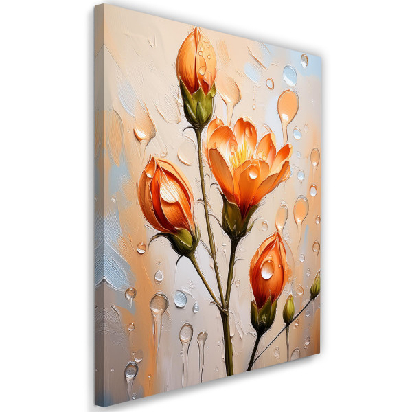 Feeby Obraz na płótnie, Tulipan Kwiat Krople Pomarańczowy 40x60 483810