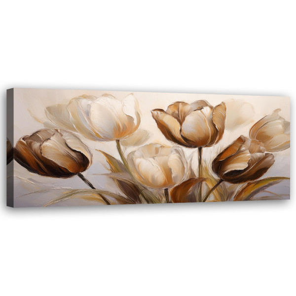 Feeby Obraz na płótnie, Tulipany Kwiaty Sepia Beżowy 120x40 485429