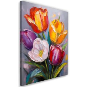 Feeby Obraz na płótnie, Tulipany malowane Kolorowe kwiaty 3D 70×100 488223 Feeby Obraz na płótnie, Tulipany malowane Kolorowe kwiaty 3D 70×100 488223