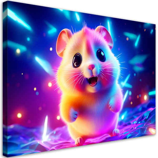 Feeby Obraz na płótnie, Uroczy chomik neon 90x60 324316