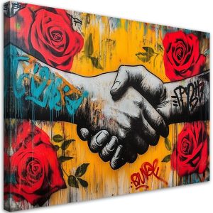 Feeby Obraz na płótnie, Uścisk dłoni Street Art Banksy 90×60 776136 Feeby Obraz na płótnie, Uścisk dłoni Street Art Banksy 90×60 776136