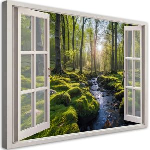 Feeby Obraz na płótnie, Widok z okna Las natura drzewa 100×70 487317 Feeby Obraz na płótnie, Widok z okna Las natura drzewa 100×70 487317