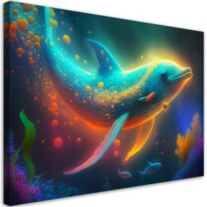 Feeby Obraz na płótnie, Wieloryb neon abstrakcja 100×70 324233