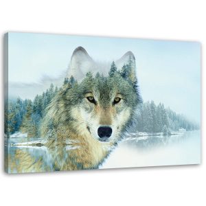 Feeby Obraz na płótnie, Wilk na tle gór 120×80 317122 Feeby Obraz na płótnie, Wilk na tle gór 120×80 317122