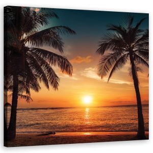Feeby Obraz na płótnie, Zachód Słońca Plaża Palmy 50×50 397199 Feeby Obraz na płótnie, Zachód Słońca Plaża Palmy 50×50 397199