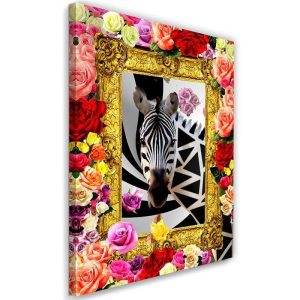 Feeby Obraz na płótnie Zebra i kolorowe róże 40×60 404008 Feeby Obraz na płótnie Zebra i kolorowe róże 40×60 404008