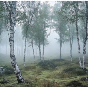 Fototapeta las brzozowy 3d natura mgła na ścianę sypialnia salon 300×210 712208