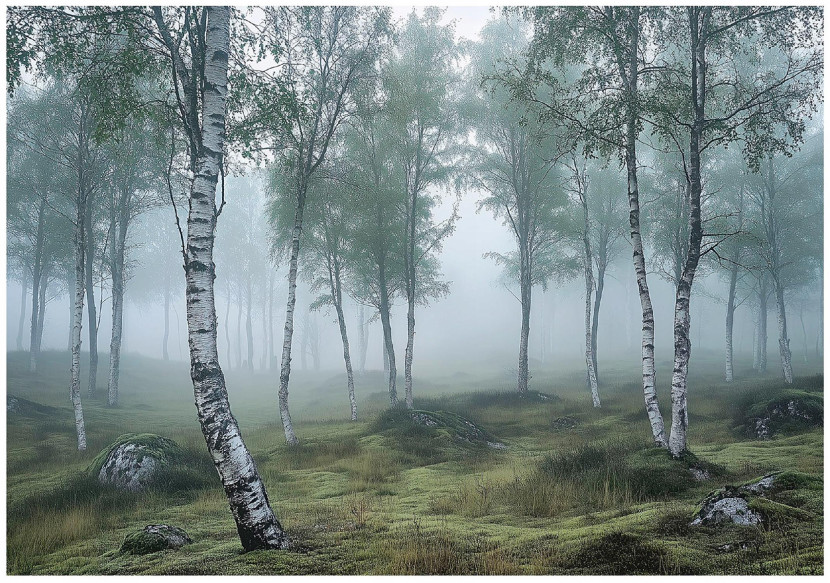 Fototapeta las brzozowy 3d natura mgła na ścianę sypialnia salon 350x250 712273
