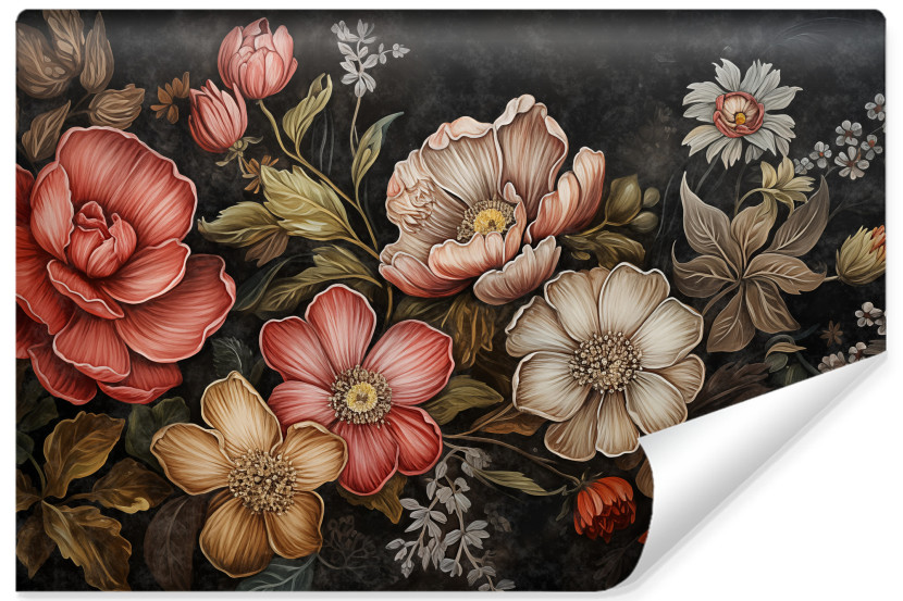 Fototapeta Liście i Kwiaty W Stylu Vintage 135x90cm 245438