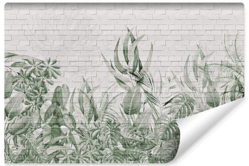 Fototapeta Liście Na Ceglanej Ścianie Efekt 3D 254x184cm 168532