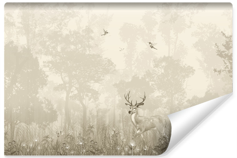Fototapeta Ścienna JELEŃ Las Łąka Vintage 368x254cm 255117