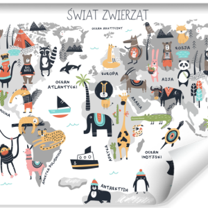 Fototapeta Ścienna MAPA ŚWIATA Zwierzątka 135x90cm 262951 Fototapeta Ścienna MAPA ŚWIATA Zwierzątka 135x90cm 262951