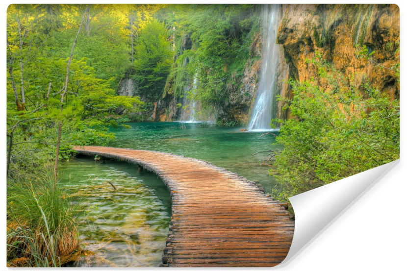 Fototapeta Ścienna Pomost Przy Wodospadzie 3D 416x290cm 225833