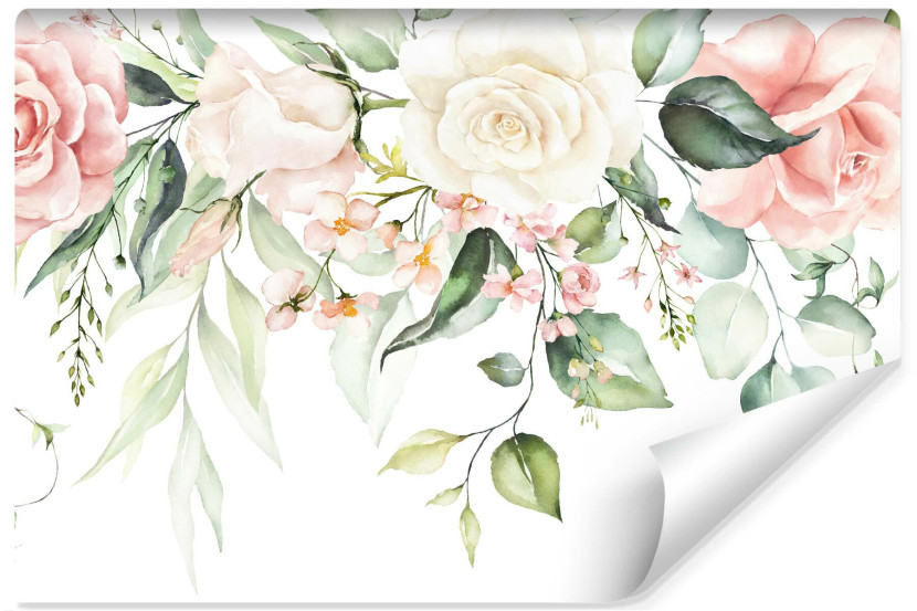 Fototapeta Ścienna RÓŻE Liście Akwarela 254x184cm 240791