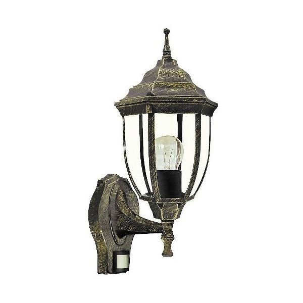 Kinkiet zewnętrzny z czujnikiem antyczne złoto Nizza 1xE27x60W IP43 Rabalux 964374