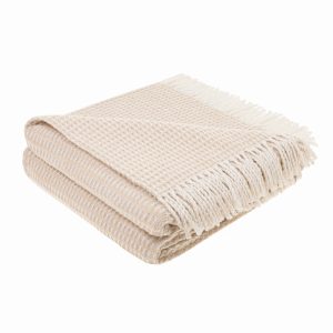 Koc bawełniany akrylowy 150×200 Check pled beżowy z frędzlami 942451 Koc bawełniany akrylowy 150×200 Check pled beżowy z frędzlami 942451