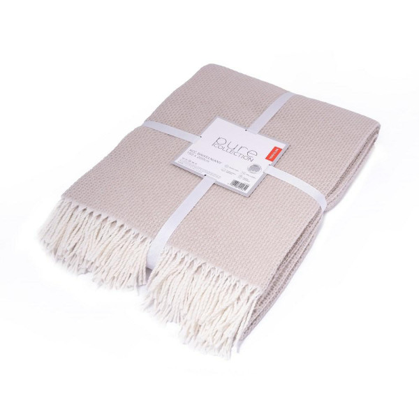 Koc bawełniany akrylowy 200x220 beżowy z frędzlami jacquard 126jb 1065698