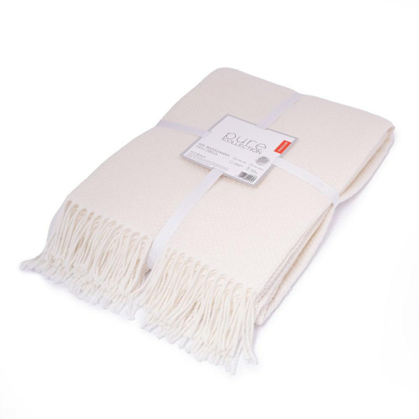 Koc bawełniany akrylowy 200x220 ecru z frędzlami jacquard 126jb 1065693
