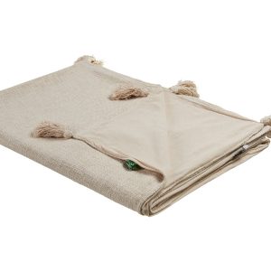 Koc bawełniany wyszywane brązowe lamy 130 x 180 cm 62362 Koc bawełniany wyszywane brązowe lamy 130 x 180 cm 62362