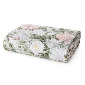 Koc Ida 200X220 cm motyw kwiatowy zielono‑różowy 865889 Koc Ida 200X220 cm motyw kwiatowy zielono‑różowy 865889