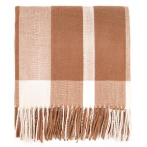 Koc MELROSE puszysty w kratę beżowy 150×200 CM HOMLA 934198 Koc MELROSE puszysty w kratę beżowy 150×200 CM HOMLA 934198