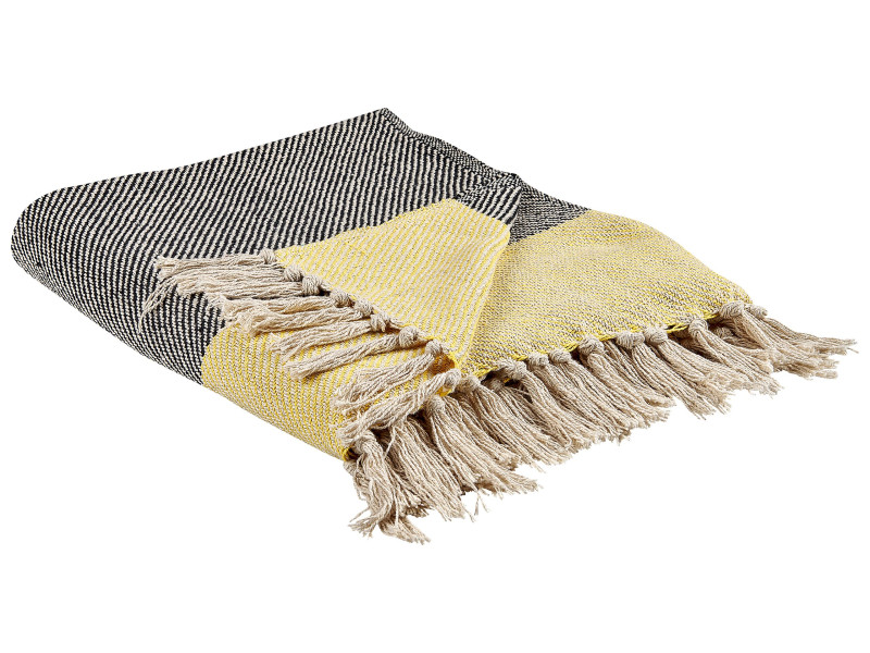 Koc narzuta 125 x 150 cm bawełniany szaro-żółty 62820