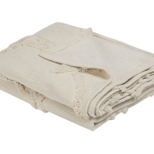 Koc narzuta 130 x 160 cm bawełny beżowy 303878 Koc narzuta 130 x 160 cm bawełny beżowy 303878